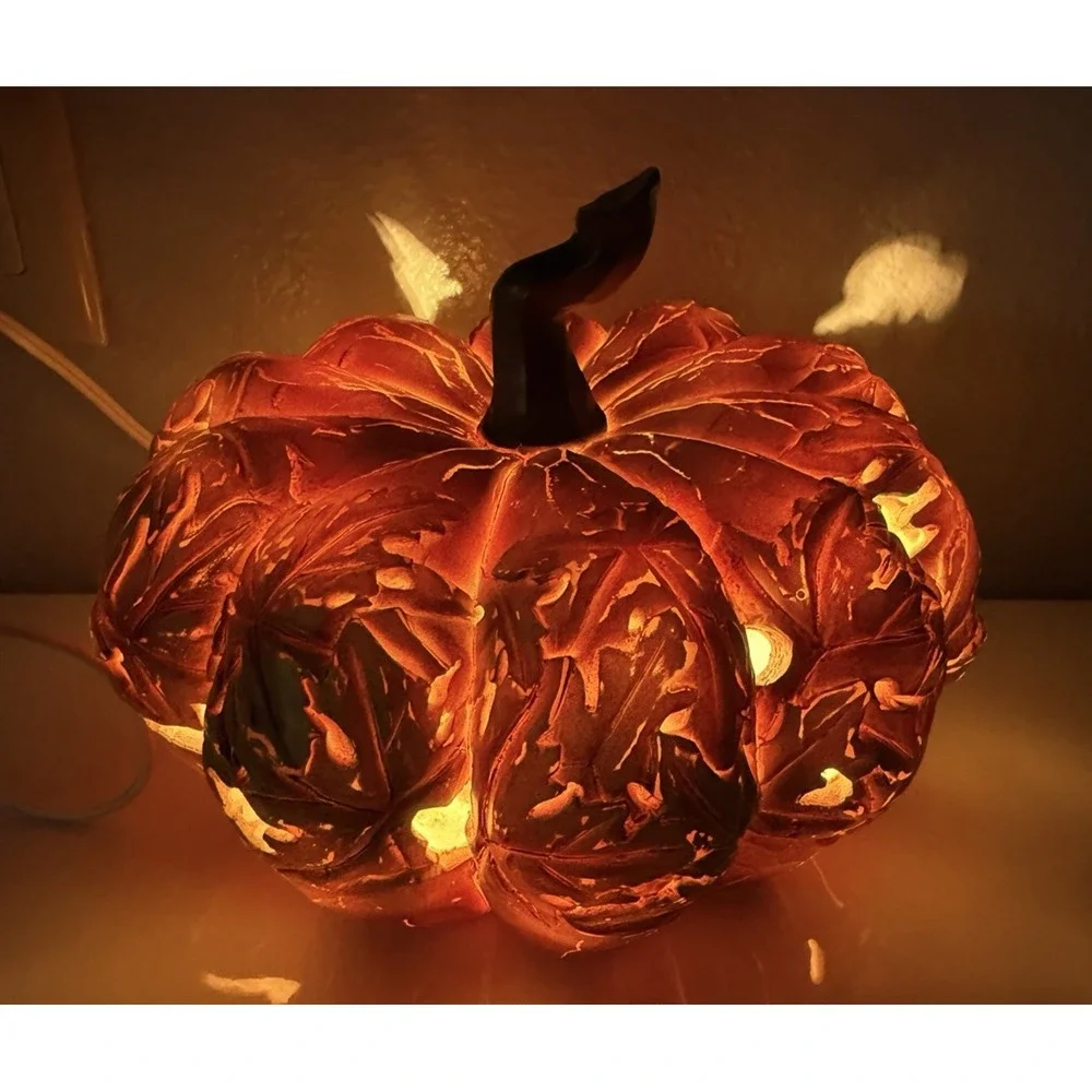 Lighted Resin Pumpkin Plug-In Tabletop Lantern Lamp Pacific Rim Fall Decor